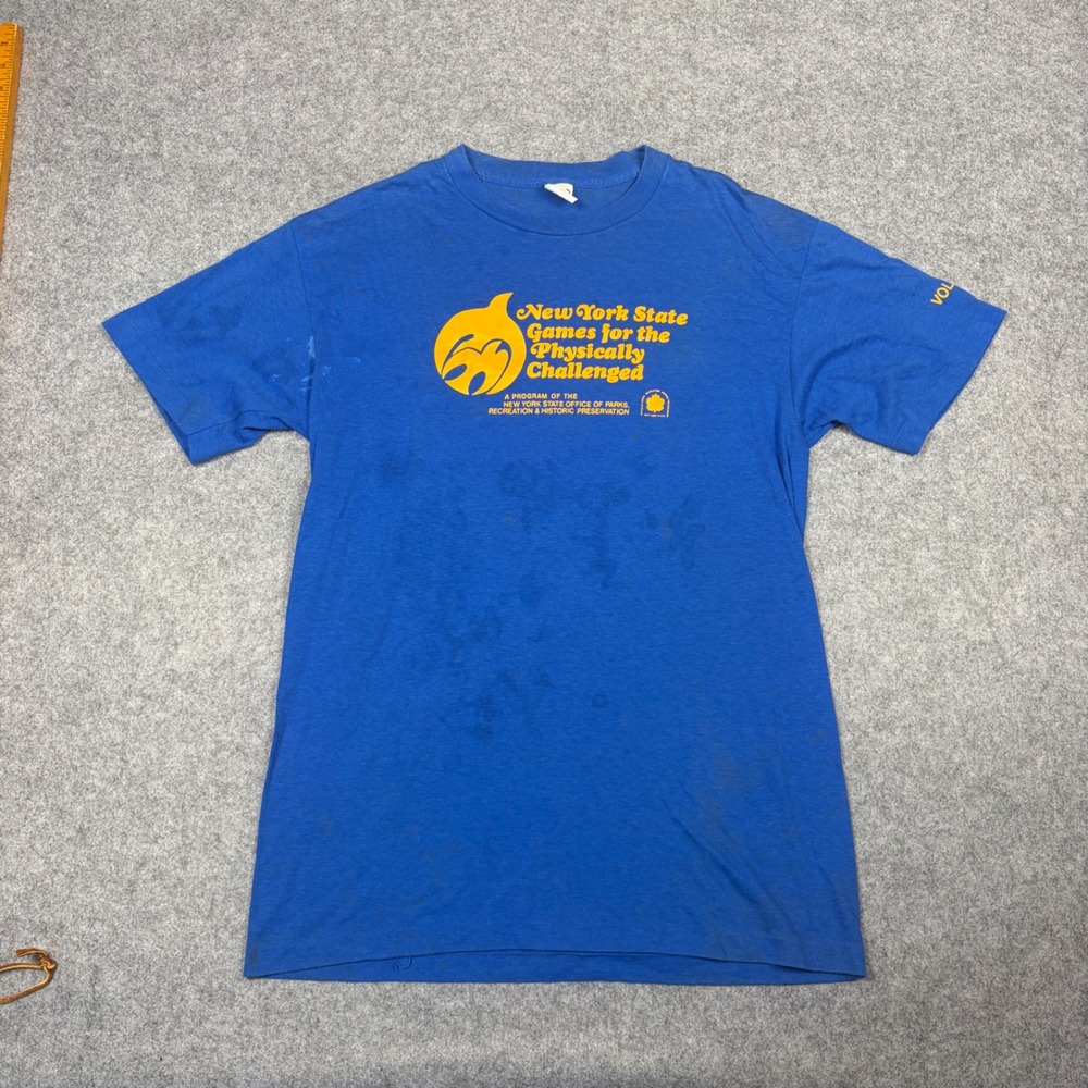 Vintage Ched by Anvil NY State Games Physically Challenged T-Shirt Blue XL